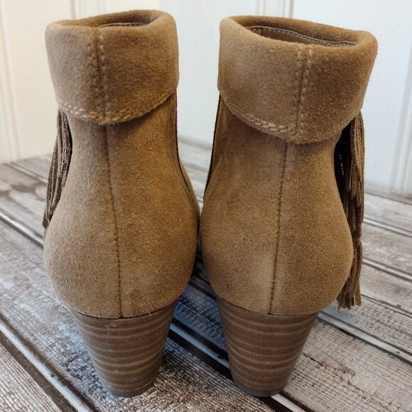Lucky Brand NWOT Tan Suede Zakina Cuffed Fringe Ankle Boots Cowgirl Western Boho - Picture 6 of 13